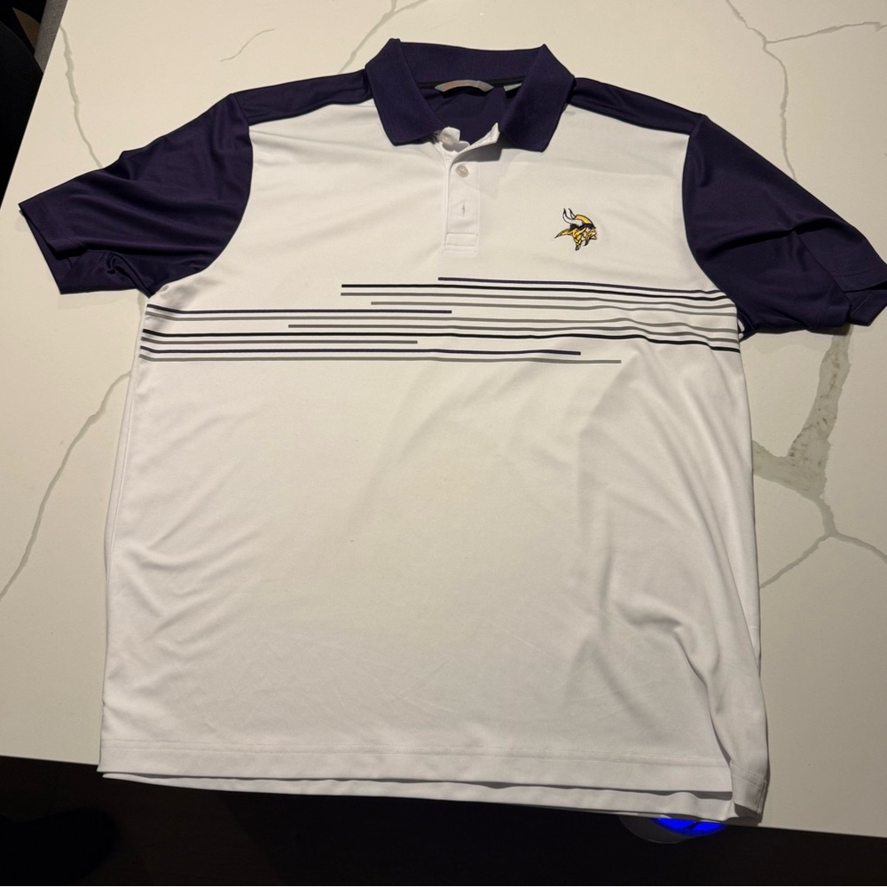 Men's White and Purple Polo Shirt